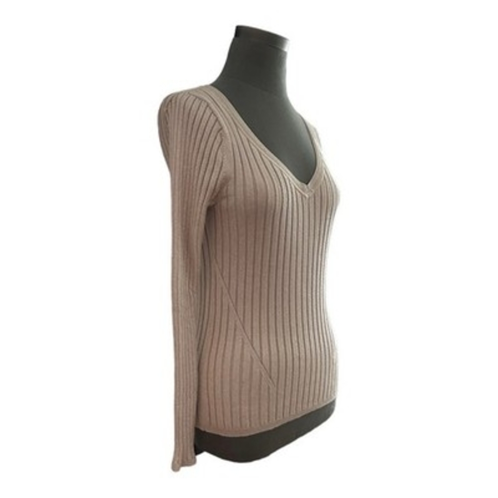 WHITE HOUSE BLACK MARKET Women Sweater S Pink Metallic Ribbed V Neck Pullover VG - Picture 5 of 8